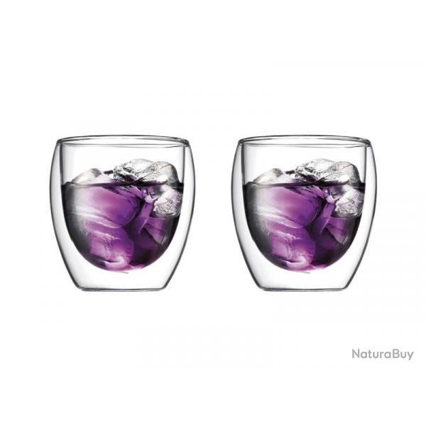 BEL2196 SET DE 2 VERRES BODUM "PAVINA" DOUBLE PAROI 25CL MAINTIENT AU FROID OU AU CHAUD NEUF