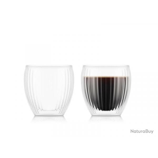 BEL2200 SET DE 2 VERRES STRIES 20CL BODUM "PAVINA" DOUBLE PAROI MAINTIENT AU CHAUD OU AU FROID NEUF