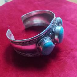 bracelet manchette en argent et turquoise