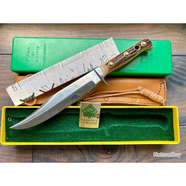 ANCIEN COUTEAU POIGNARD PUMA "ORIGINAL BOWIE KNIFE" #6396 (1987)BOIS DE CERF+BOITE @ANTON WINGEN