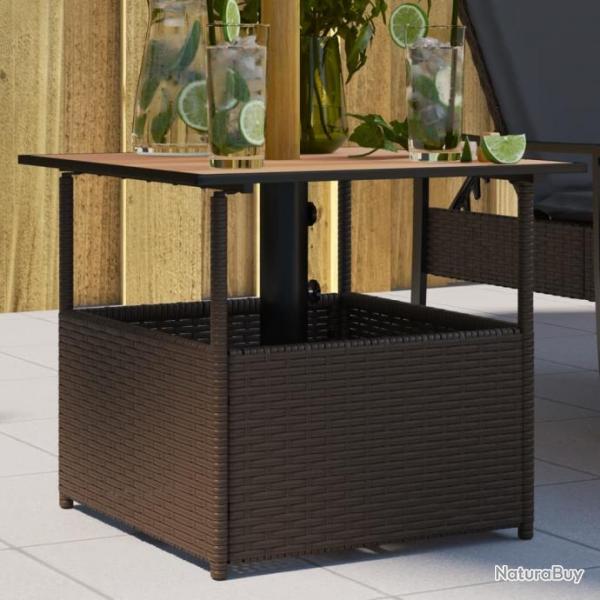 Table de jardin avec trou de parasol marron rsine tresse