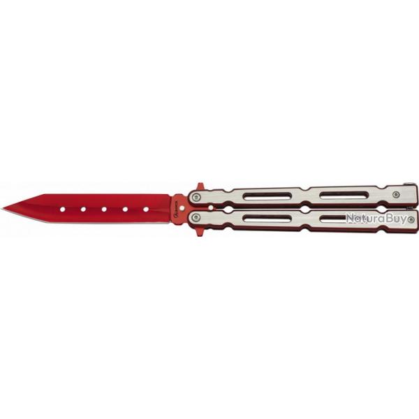 Couteau Papillon acier bross rouge avec lame de 10cm