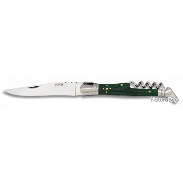 Couteau pliant Laguiole Tradition Stamina vert lame 9.6cm avec tire-bouchon