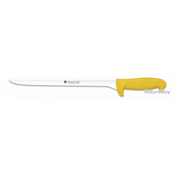 Couteau  jambon manche polymer jaune et lame spciale jambon de 29cm fine.