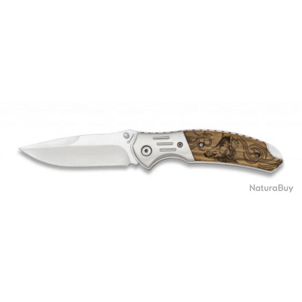 Couteau pliant de chasse moderne SANGLIER manche bois Zebrano et lame de 8.5cm