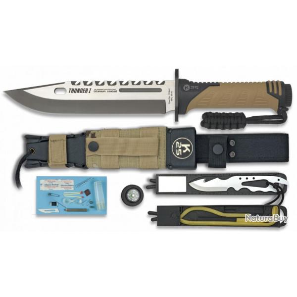 Couteau tactique de survie K25 Thunder I Camo Sable avec lame de 20cm