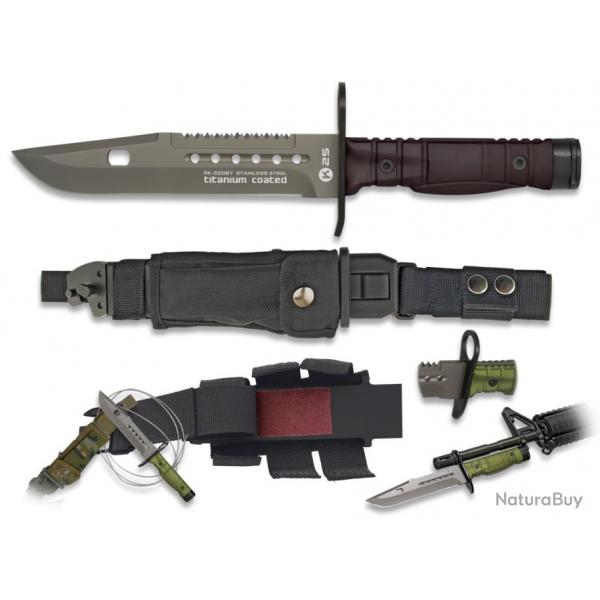 Couteau de survie baonnette noir K25. Lame 17.7 cm