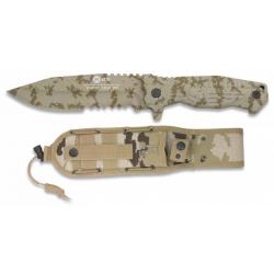 Couteau tactique Camo Coyote plein manche avec lame 14cm