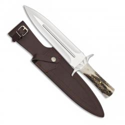 FETE DES PERES - Dague de chasse manche corne de Cerf véritable et lame de 24cm