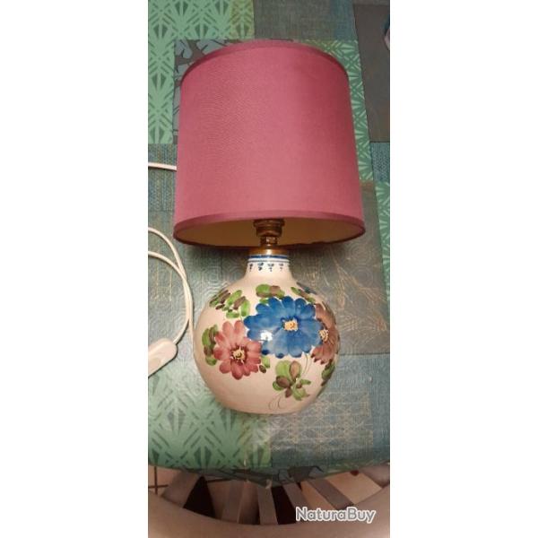 Lampe ancienne cramique restaure motifs floraux