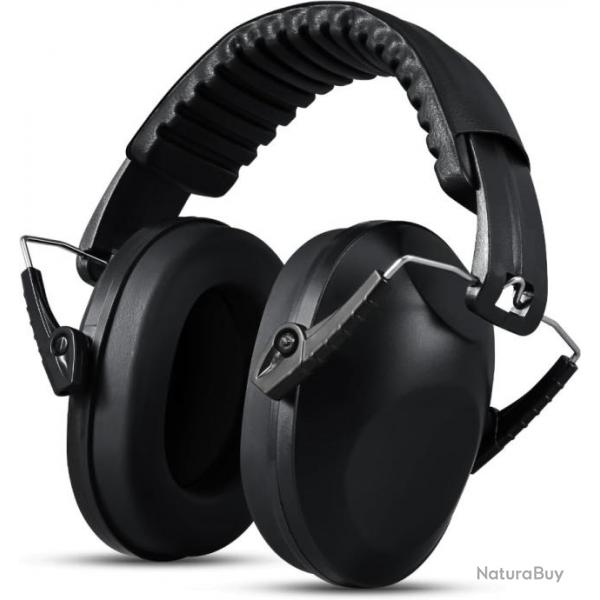 Casque antibruit noir 27dB, Pliable Rglable Confortable, pour Milieu Bruyant ou Stressant