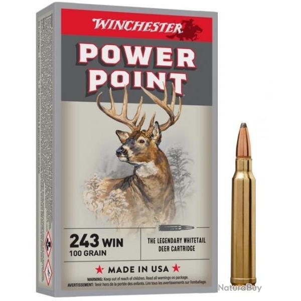 Dstockage ! - Munition Winchester 243 Win. Power Point 6.5g 100gr x2 boites