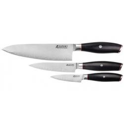 Wusaki Fujiko Black 10CR lame San Mai Pack de 3 couteaux - Chef + Office + Universel