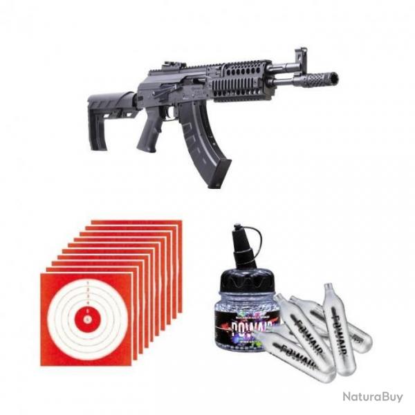 Pack Carabine AK1 Crosman Full Auto Cal.4.5 BBS + 1500 BB's powair + 5 Co2 + 10 cibles