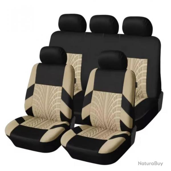 Ensemble Complet Housses de Sige de Voiture 5 Places Universel lavable Beige