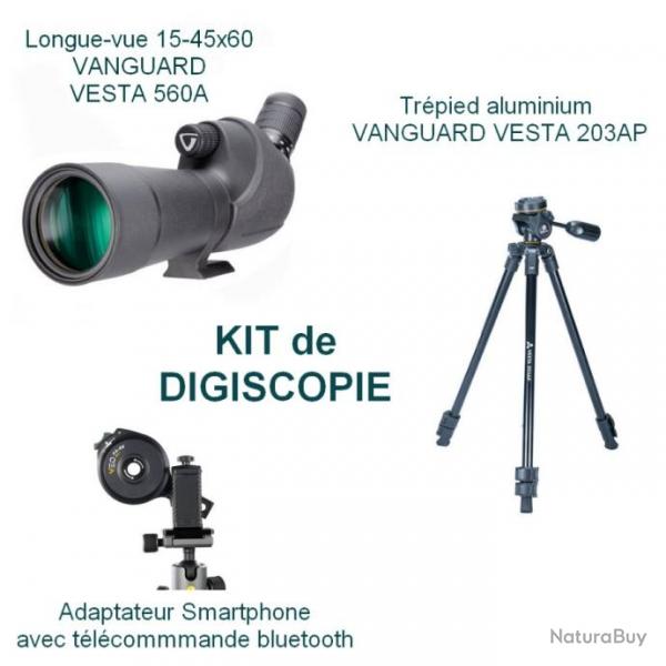 Kit longue vue 15-45x60 VESTA 560A et trpied VESTA 203AP et adaptateur smartphone bluetooth