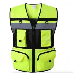 Gilet de Sécurité Haute Visibilité Parfait pour Cyclisme Travaux de Nuit Activités Extérieures Jaune