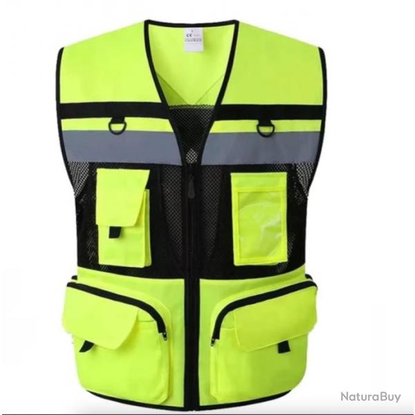 Gilet de Scurit Haute Visibilit Parfait pour Cyclisme Travaux de Nuit Activits Extrieures Jaune