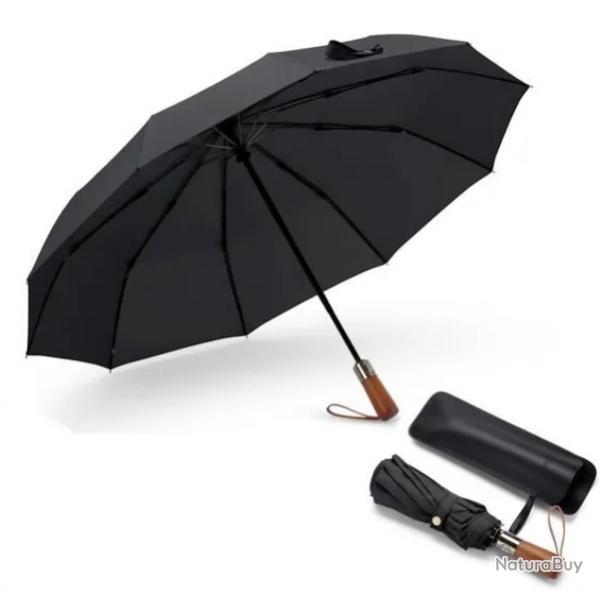 Parapluie Automatique avec Manche en Bois Durable Anti-Vent Protection Pluie & Soleil  Noir 105 cm