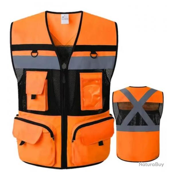 Gilet de Scurit Haute Visibilit Parfait Cyclisme Travaux de Nuit Activits Extrieures Orange