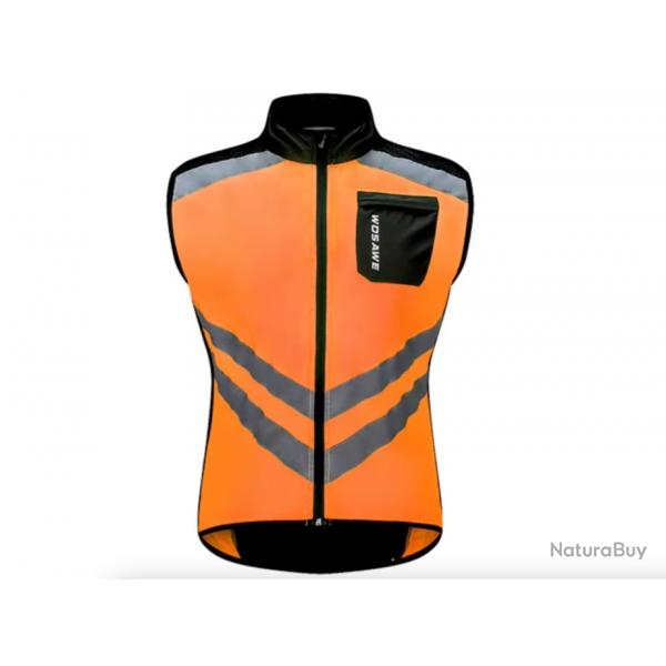 Gilet de Scurit Veste Coupe-Vent Rflchissante Ultra Lgre Orange