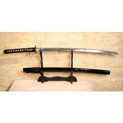 REPRODUCTION sabre japonais katana fourreau laqué noir symboles lame bonne qualité EBR24JAP005