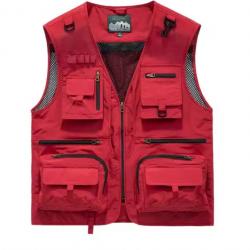 Veste Multifonctionnelle avec Col en V et Doublure Respirante Rouge