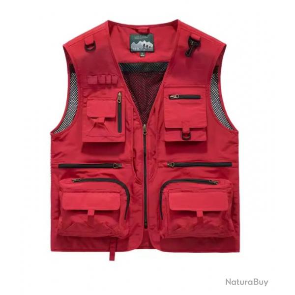 Veste Multifonctionnelle avec Col en V et Doublure Respirante Rouge