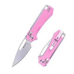 Couteau Real Steel Vis Pink Lame Acier 12C27N Manche G10 Crossbar Lock IKBS RS8051PS