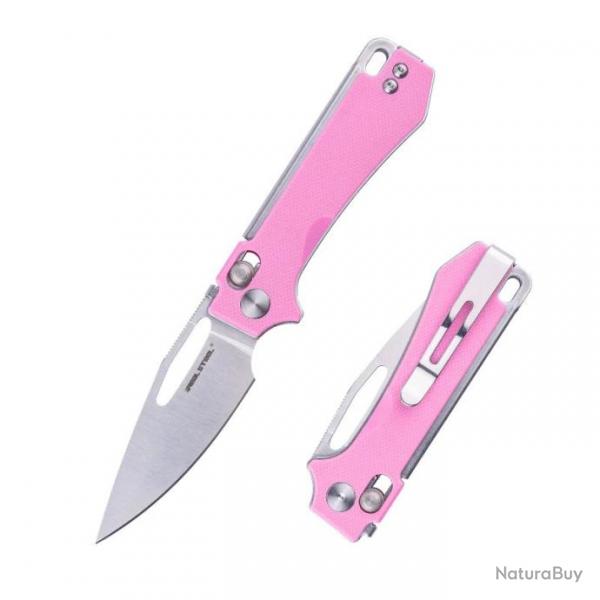 Couteau Real Steel Vis Pink Lame Acier 12C27N Manche G10 Crossbar Lock IKBS RS8051PS