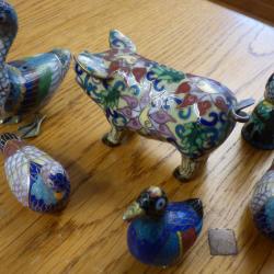 LOT DE 6 SCULPTURES D' ANIMAUX CLOISONNEES MULTICOLORES -- SUPERBES ET JOLIS PETITS OBJETS D'ART