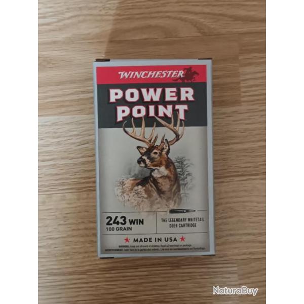 Balles Winchester 243 win Power point 6.4g 100 grains