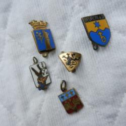 lot de 5 insignes d'écus épinglettes de villes