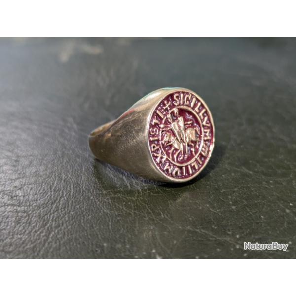 Chevaliere en Laiton Sceau des Templiers - blason bague bronze maconnique