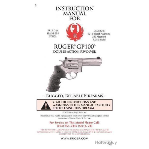 notice RUGER GP100 GP 100 (envoi par mail) - VENDU PAR JEPERCUTE (m2246)