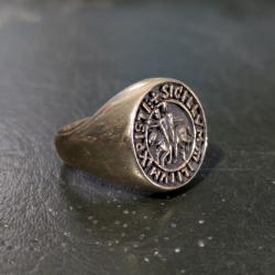 Chevaliere en Laiton Sceau des Templiers - blason bague bronze maconnique brut