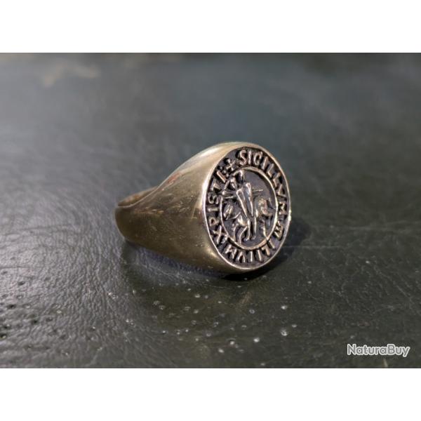 Chevaliere en Laiton Sceau des Templiers - blason bague bronze maconnique brut