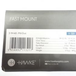 LUNETTE  HAWKE FAST MOUNT  3-9X40 MIL DOT DIAMETRE 25.4 MM AVEC MONTAGE POUR RAIL DE 11MM