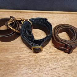 Lot de 3 anciennes sangles en cuir militaires dont un baudrier Sam Brown Belt