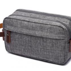 Trousse de Toilette de Voyage Grande Capacité - Tissu Oxford Gris, 25 x 11 x 14 cm