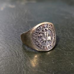 Chevaliere en Laiton Sceau des Templiers - blason bague bronze maconnique classique