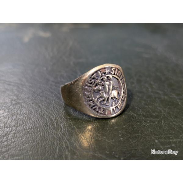 Chevaliere en Laiton Sceau des Templiers - blason bague bronze maconnique classique