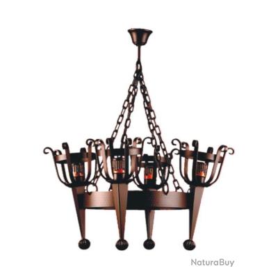 Lustre Classique en Bois Et Fer Forgé Blanc Shabby Chic 3 Lumières bon