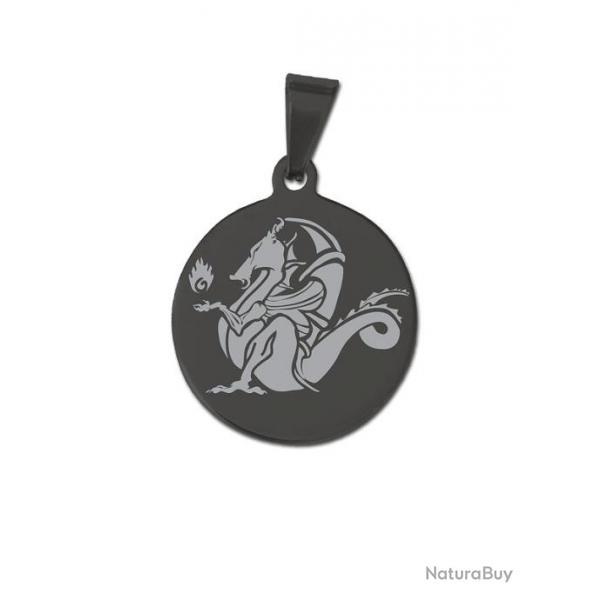 Mdaille ronde noire  Dragon gardien 