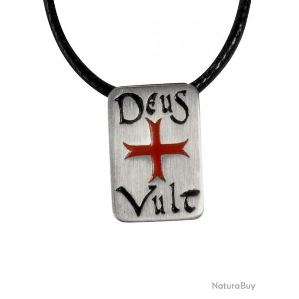 Pendentif  Deus + Vult , croix templire rouge