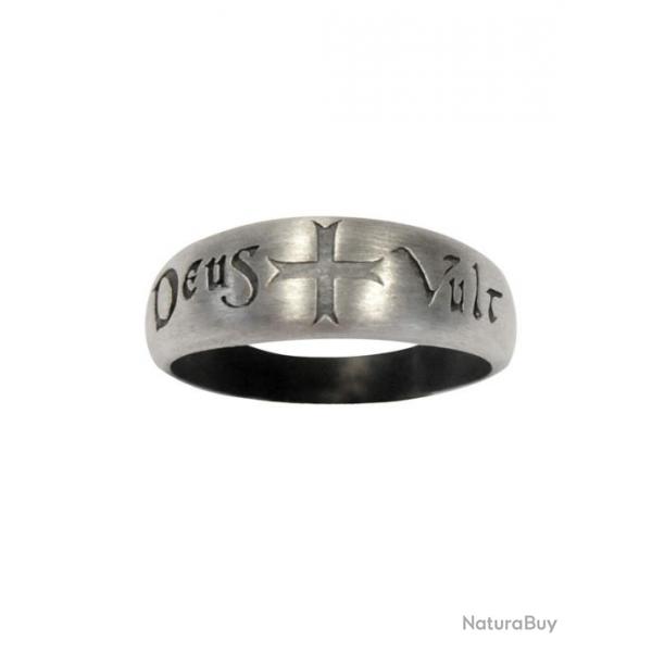 Bague templier en argent bross  Deus + Vult  taille 75