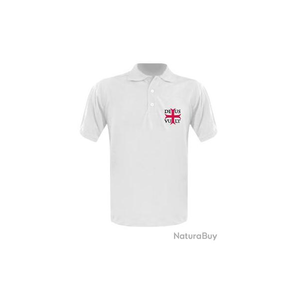 Polo templier blanc  Deus + Vult  XXL