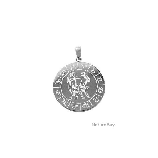 Pendentif astrologique Gmeaux en inox grav