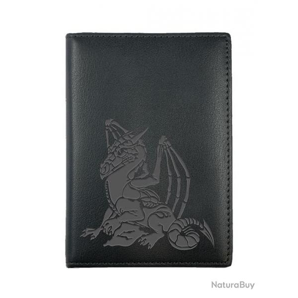 Porte-papiers en cuir noir  Dragon Squelette 