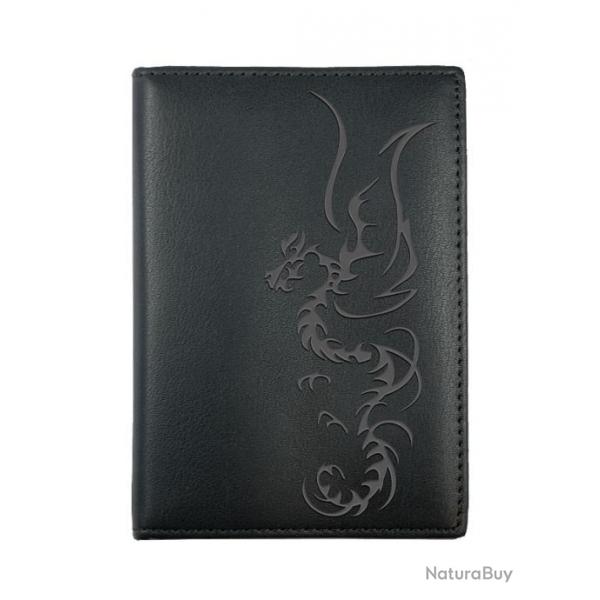 Porte-papiers en cuir noir Dragon tribal